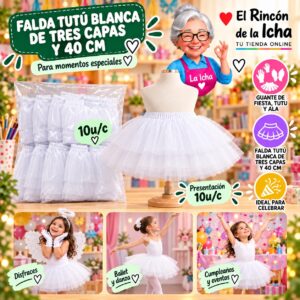 RI-0010393 Falda Tutú Blanca De Tres Capas Y 40 Cm Feliz