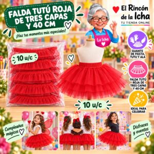 RI-0010394 Falda Tutú Roja De Tres Capas Y 40 Cm Feliz