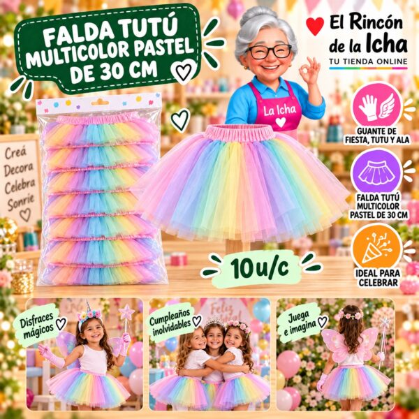 Falda Tutú Multicolor Pastel De 30 Cm Feliz