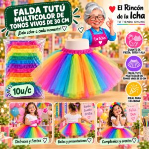 RI-0010398 Falda Tutú Multicolor De Tonos Vivos De 30 Cm Feliz