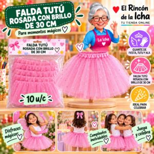 RI-0010401 Falda Tutú Rosada Con Brillo De 30 Cm Feliz