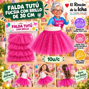 RI-0010402 Falda Tutú Fucsia Con Brillo De 30 Cm Feliz