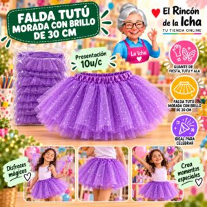 RI-0010403 Falda Tutú Morada Con Brillo De 30 Cm Feliz