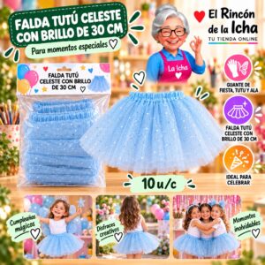 RI-0010404 Falda Tutú Celeste Con Brillo De 30 Cm Feliz