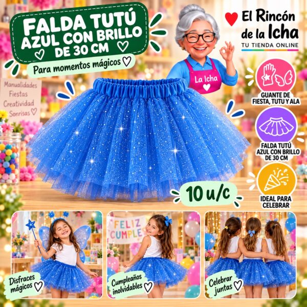 Falda Tutú Azul Con Brillo De 30 Cm Feliz