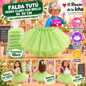 RI-0010407 Falda Tutú Verde Claro Con Brillo De 30 Cm Feliz
