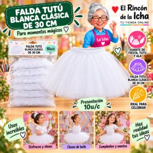 RI-0010409 Falda Tutú Blanca Clásica De 30 Cm Feliz