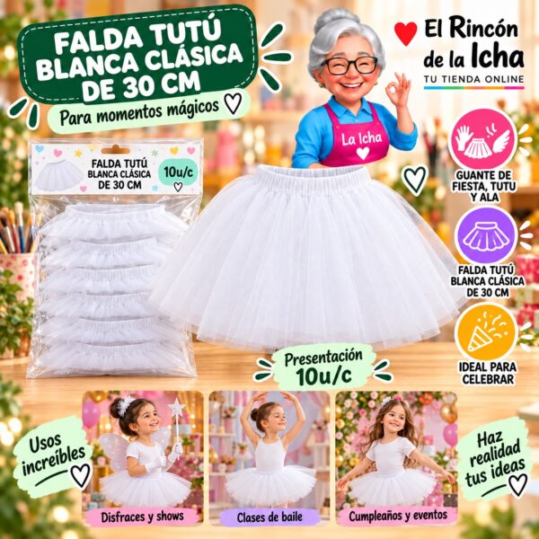 Falda Tutú Blanca Clásica De 30 Cm Feliz
