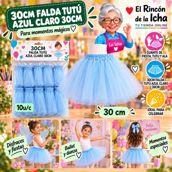 30cm Falda Tutú Azul Claro 30cm Feliz
