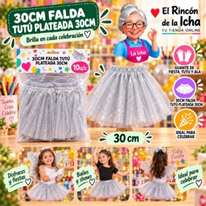 RI-0010417 30cm Falda Tutú Plateada 30cm Feliz