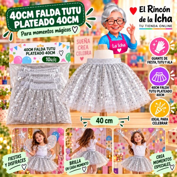 40cm Falda Tutu Plateado 40cm Feliz