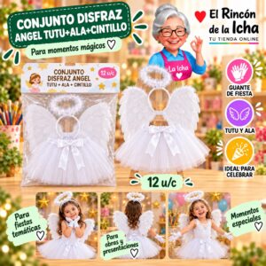 RI-0010433 Conjunto Disfraz Angel Tutu+Ala+Cintillo Feliz