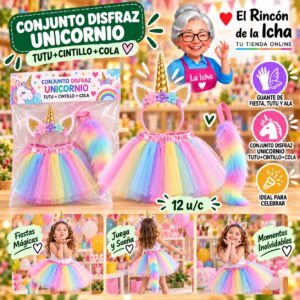 RI-0010434 Conjunto Disfraz Unicornio Tutu+Cintillo+Cola Feliz