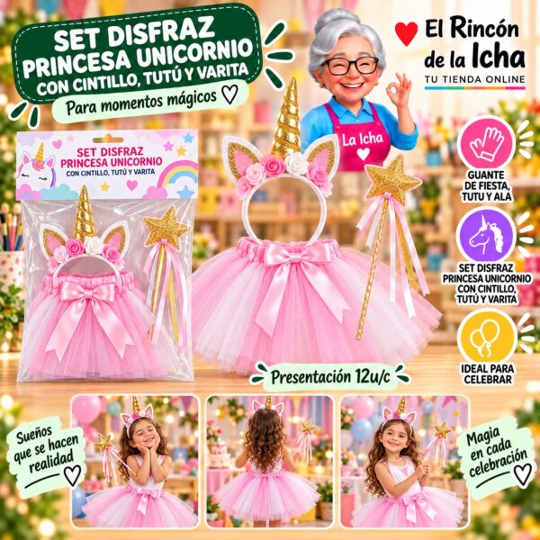 RI-0010435 Set Disfraz Princesa Unicornio Con Cintillo, Tutú Y Varita Feliz