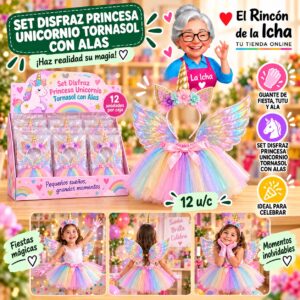 RI-0010438 Set Disfraz Princesa Unicornio Tornasol Con Alas Feliz