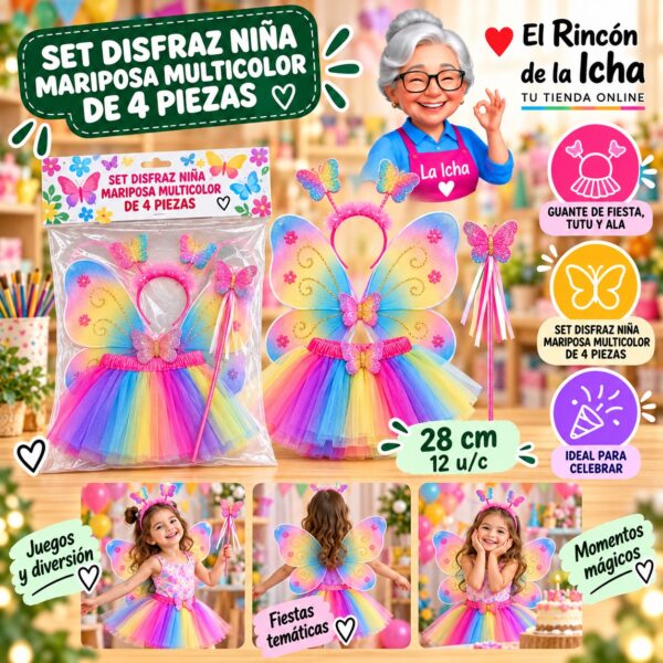 Set Disfraz Niña Mariposa Multicolor De 4 Piezas Feliz