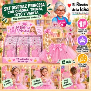 RI-0010441 Set Disfraz Princesa Con Corona, Trenza, Tutú Y Varita Feliz