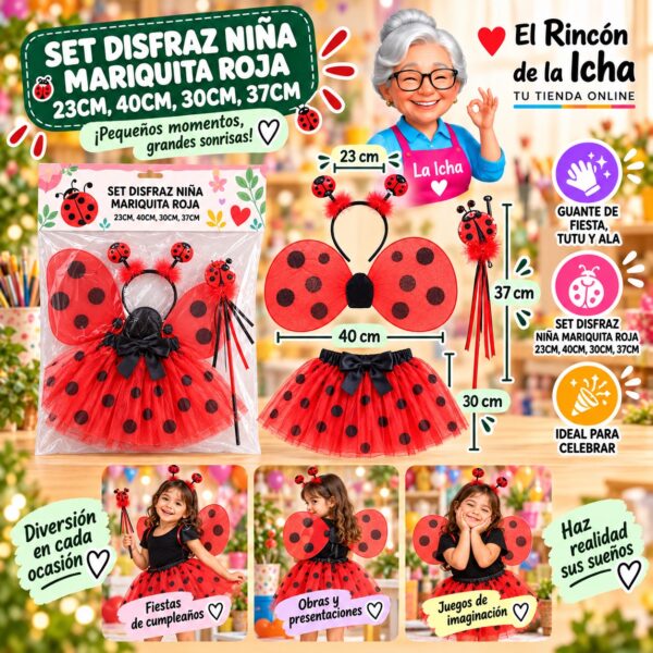 Set Disfraz Niña Mariquita Roja 23cm, 40cm, 30cm, 37cm Feliz