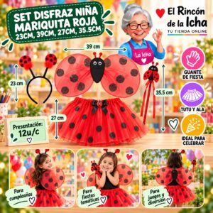 RI-0010444 Set Disfraz Niña Mariquita Roja 23cm, 39cm, 27cm, 35.5cm Feliz Ref. 840095