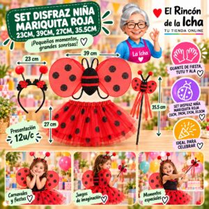 RI-0010445 Set Disfraz Niña Mariquita Roja 23cm, 39cm, 27cm, 35.5cm Feliz Ref. 840096