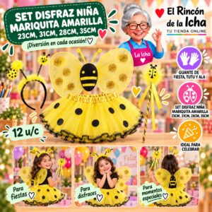 RI-0010446 Set Disfraz Niña Mariquita Amarilla 23cm, 31cm, 28cm, 35cm Feliz