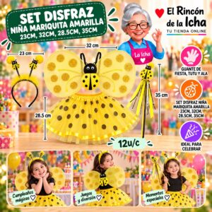RI-0010447 Set Disfraz Niña Mariquita Amarilla 23cm, 32cm, 28.5cm, 35cm Feliz