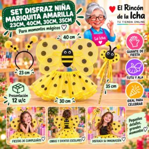 RI-0010448 Set Disfraz Niña Mariquita Amarilla 23cm, 40cm, 30cm, 35cm Feliz