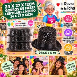 24 X 27 X 12cm Gorros De Fiesta Lentejuela Negro 24 X 27 X 12cm Feliz Ref. 613978