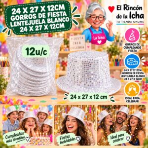 24 X 27 X 12cm Gorros De Fiesta Lentejuela Blanco 24 X 27 X 12cm Feliz Ref. 613981