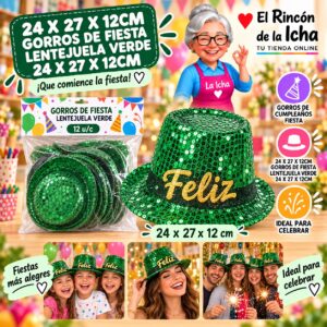 24 X 27 X 12cm Gorros De Fiesta Lentejuela Verde 24 X 27 X 12cm Feliz Ref. 622098