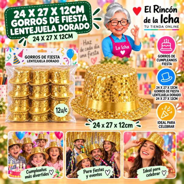 24 X 27 X 12cm Gorros De Fiesta Lentejuela Dorado 24 X 27 X 12cm Feliz Ref. 622099