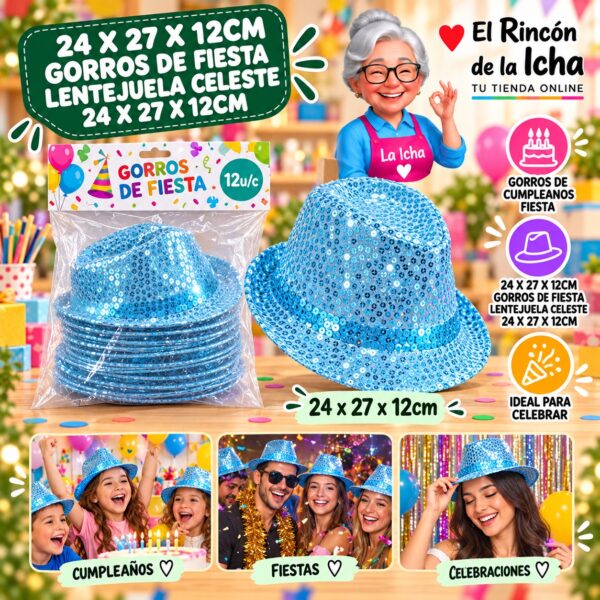 RI-0010462 24 X 27 X 12cm Gorros De Fiesta Lentejuela Celeste 24 X 27 X 12cm Feliz Ref. 622101