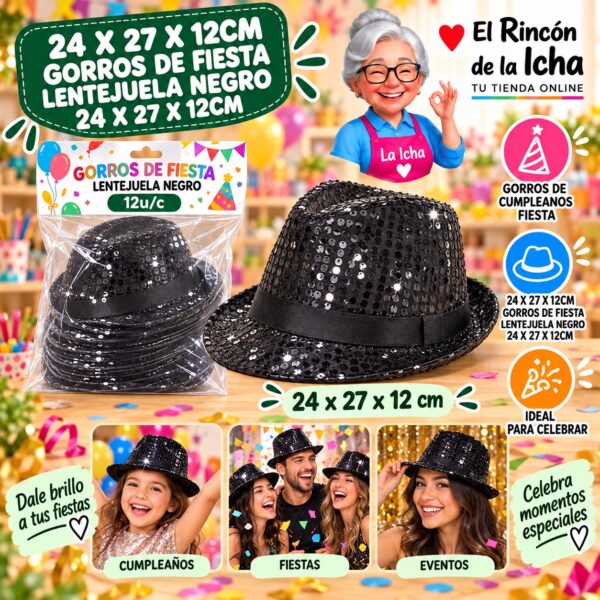RI-0010463 24 X 27 X 12cm Gorros De Fiesta Lentejuela Negro 24 X 27 X 12cm Feliz Ref. 840138
