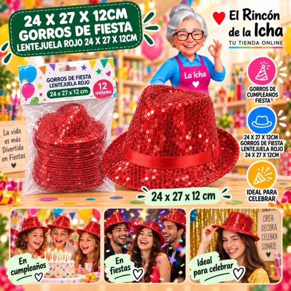 RI-0010465 24 X 27 X 12cm Gorros De Fiesta Lentejuela Rojo 24 X 27 X 12cm Feliz Ref. 840140