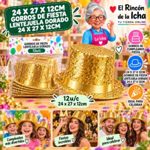 24 X 27 X 12cm Gorros De Fiesta Lentejuela Dorado 24 X 27 X 12cm Feliz Ref. 840143