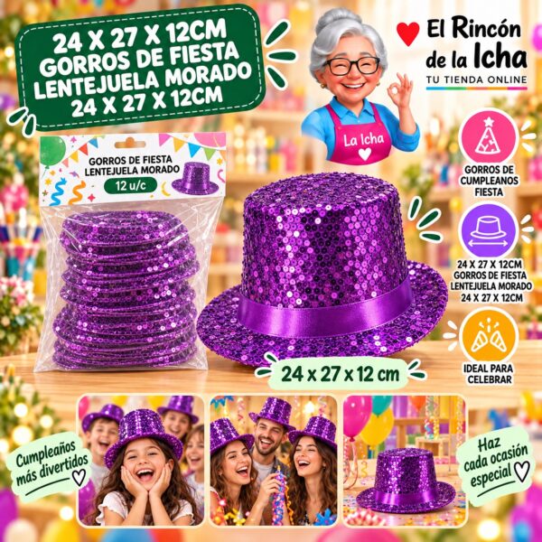 24 X 27 X 12cm Gorros De Fiesta Lentejuela Morado 24 X 27 X 12cm Feliz Ref. 840144