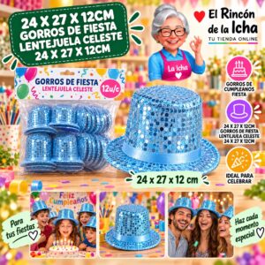 24 X 27 X 12cm Gorros De Fiesta Lentejuela Celeste 24 X 27 X 12cm Feliz Ref. 840145