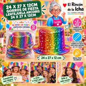 24 X 27 X 12cm Gorros De Fiesta Lentejuela Arcoiris 24 X 27 X 12cm Feliz