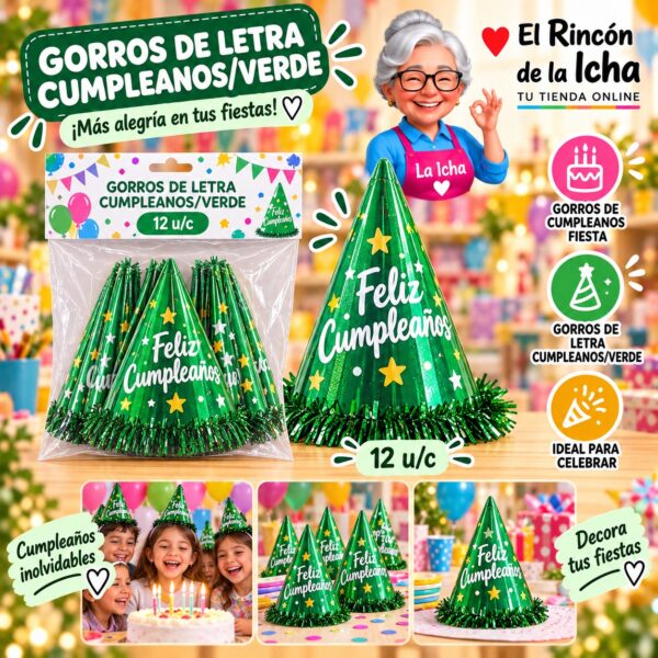 RI-0010472 Gorros De Letra Cumpleanos/Verde Feliz Ref. 840195
