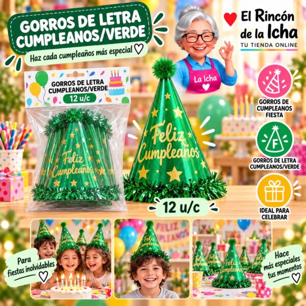 RI-0010476 Gorros De Letra Cumpleanos/Verde Feliz Ref. 840202