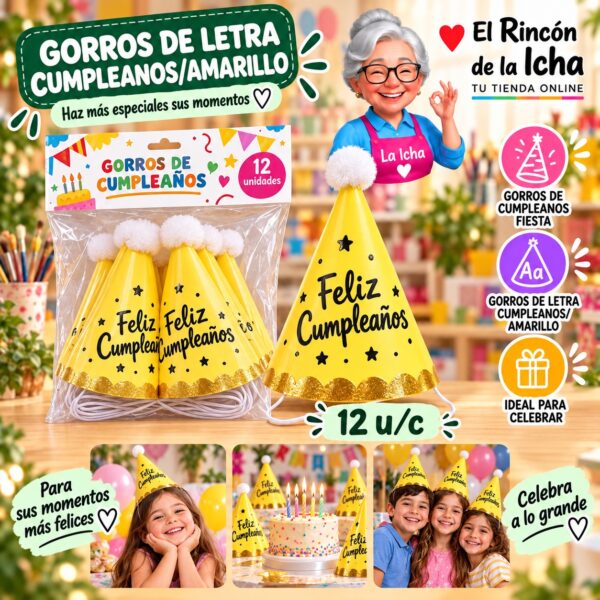 Gorros De Letra Cumpleanos/Amarillo Feliz