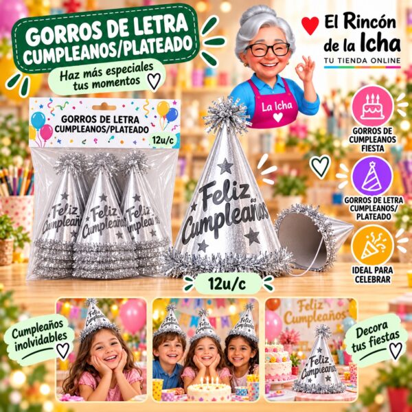 Gorros De Letra Cumpleanos/Plateado Feliz
