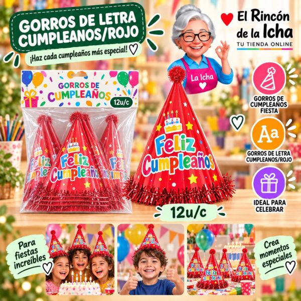 RI-0010480 Gorros De Letra Cumpleanos/Rojo Feliz Ref. 840208
