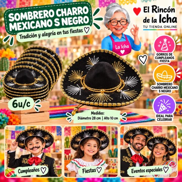 Sombrero Charro Mexicano S Negro Feliz