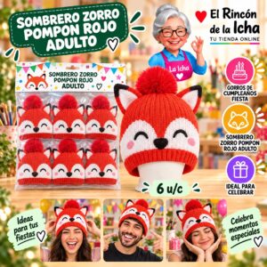Sombrero Zorro Pompon Rojo Adulto Feliz