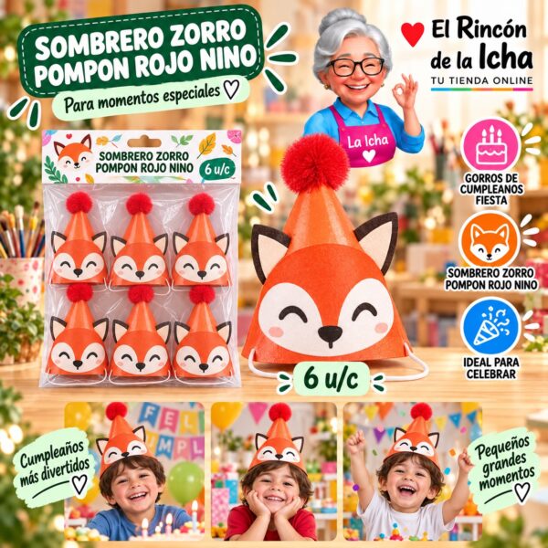 Sombrero Zorro Pompon Rojo Nino Feliz