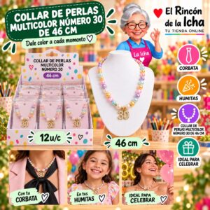 RI-0010498 Collar De Perlas Multicolor Número 30 De 46 Cm Feliz