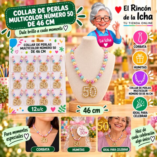 RI-0010500 Collar De Perlas Multicolor Número 50 De 46 Cm Feliz