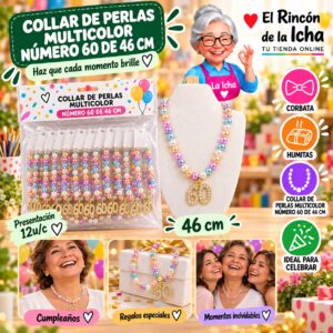 RI-0010501 Collar De Perlas Multicolor Número 60 De 46 Cm Feliz