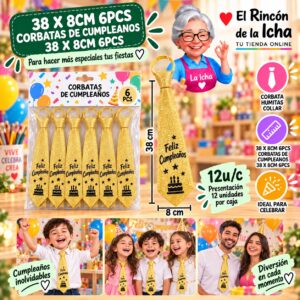 RI-0010503 38 X 8cm 6pcs Corbatas De Cumpleanos 38 X 8cm 6pcs Feliz Ref. 614134